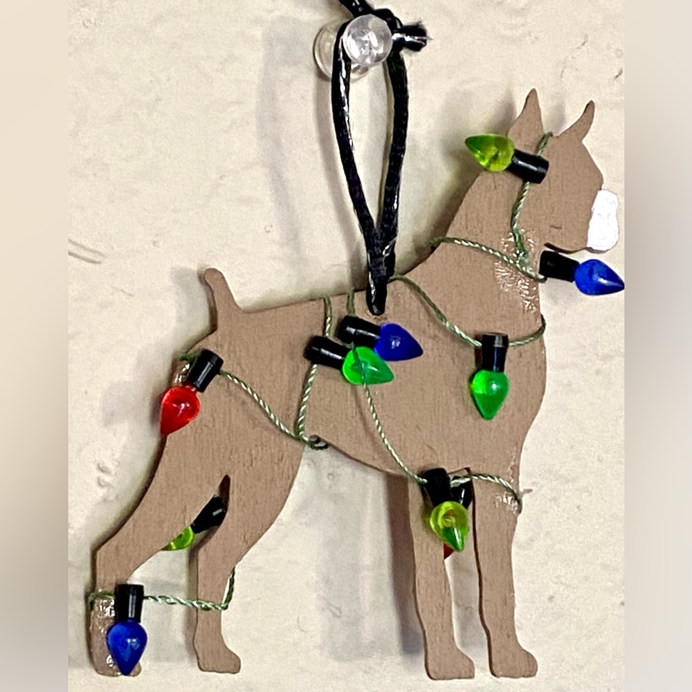 Boxer Dog Wrapped in Christmas Lights Ornament, Handmade, One of a Kind!